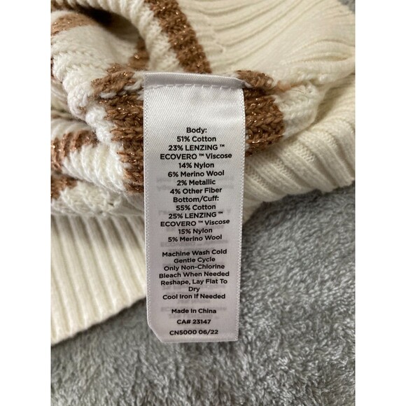 Talbots Sweater Women’s S Cream Brown Stripe Sparkle Button Knit Casual Top - Picture 5 of 8